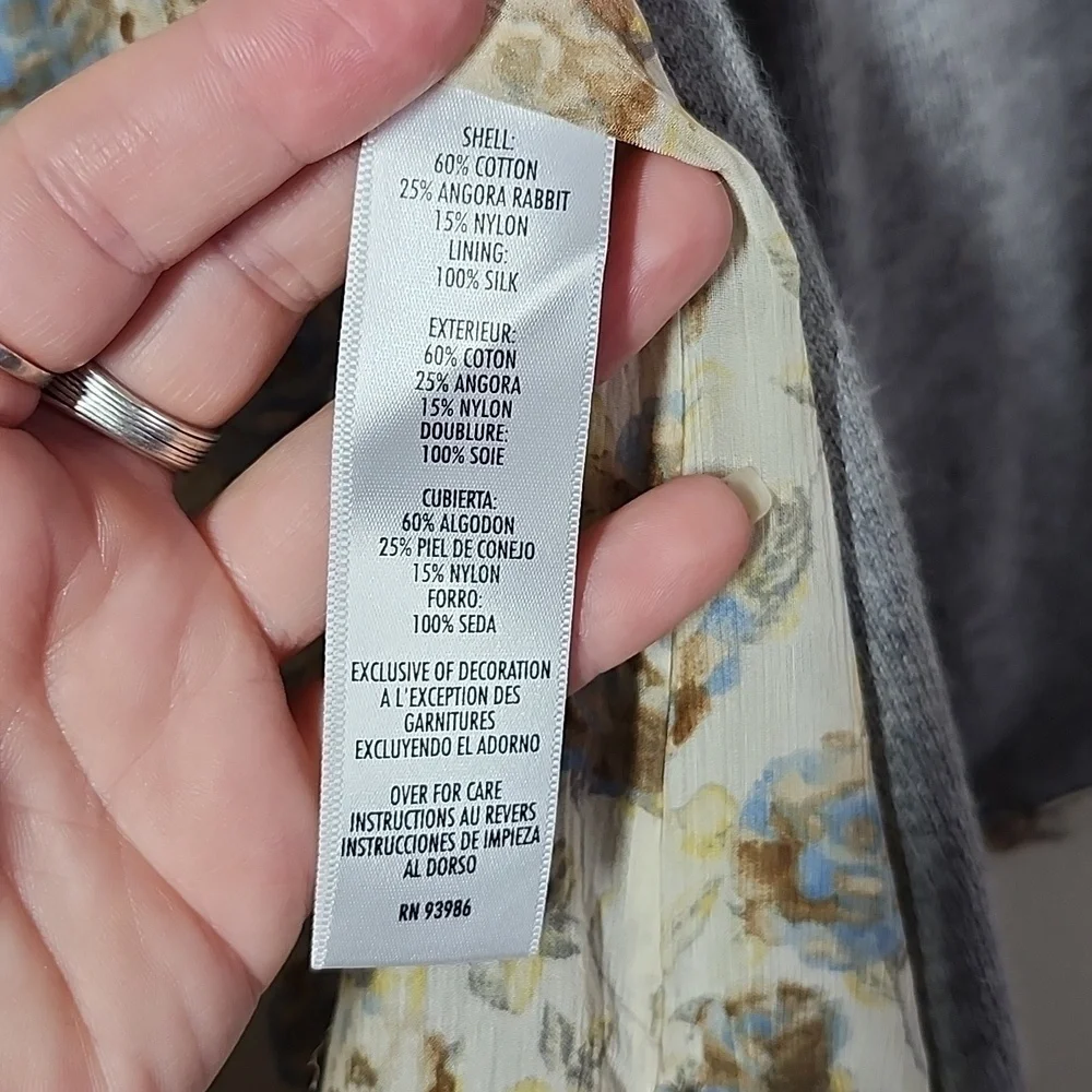 Vintage Casual Corner Open Front Silk Lined Angora Blend Gray Cardigan Small